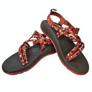 Chaco ZX/1 Sandals Kids Size 6 Orange Triangle Geo Print J180262 Double Strap